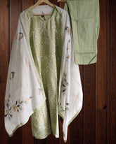 Cotton Embroidered Kurta Set with Brush-Paint Dupatta – Fully Stitched 3 Pc Suit