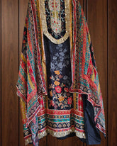 Crepe Digital Printed Unstitched Suit with Gotta Highlighting & Neck Work