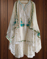 Pakistani Style Cotton Suit Set with Crochet Lace Semi Stitched Suit