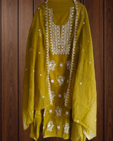 oft Mul Chanderi Unstitched Suit Set with Embroidery & Pearl Work