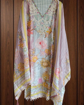 Exquisite Glass Organza Digital Print Semi-Stitched Suit with Hand Work and Pearl Highlighted Daman