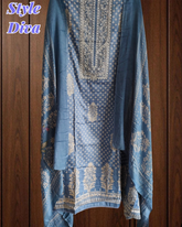 Elegant Glazed Cotton Un-Stitched Suit with Digital Print & Organza Embroidery Patch Work