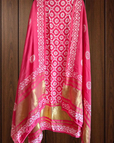 Elegant Muslin Batik Print Suit with Banarasi Accents