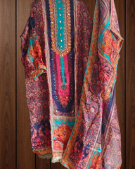 Graceful Upara Silk Digital Print Suit with Gotta & Mirror Highlighting Graceful Upara Silk Digital Print Suit with Gotta & Mirror Highlighting