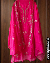 Mul Chanderi Pita & Thread Embroidered Unstitched Suit Set