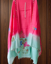 Organza Brush Paint Suit with Pearl & Sippi Latkan Detailing