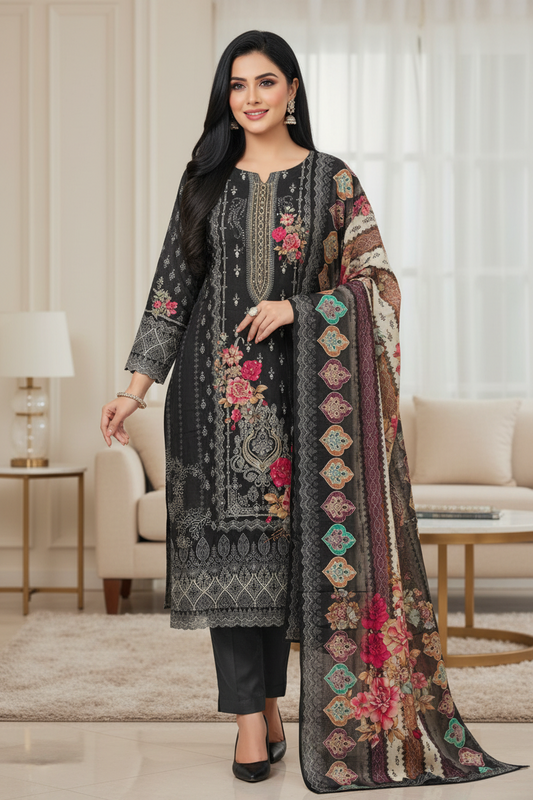 Artistic Muslin Digital Print Suit Adorned with Gotta Work