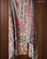 Cotton Digital Print Unstitched Suit with Neck Work