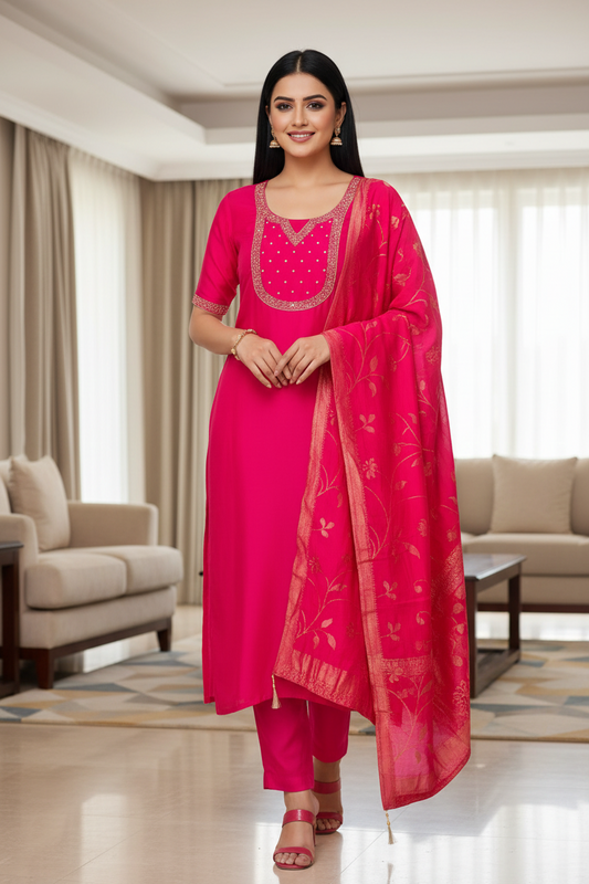 Crepe Partywear Suit with cut dana work and Pearl Detailing