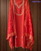 Crepe Partywear Suit with Zari and Pearl Detailing