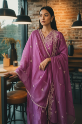 Festive Muslin Shimmer Zardosi Work Un-Stitched Suit Set