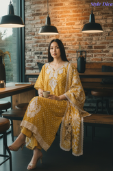 Muslin Digital Print Un-Stitched Suit with Applique Work and Crochet Lace