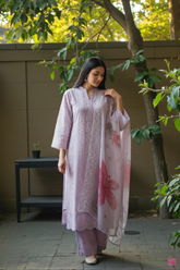 Georgette Lucknowi Embroidery Suit with Digital Print Dupatta