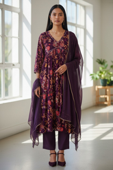 Elegant Aaliya Cut Chinnon Handwork Kurta Set with Chiffon Dupatta – 3-Piece Fully Stitched Suit