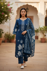 Fully Stitched Suit- Chic Crepe Digital Print Mirror & Pearl Suit