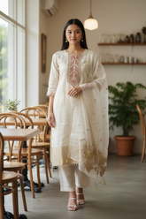 Self Design Shimmer Zari Embroidered Unstitched Suit with Banarsi Daman & Organza Dupatta