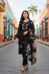 Premium Organza Overall Embroidery & Cut-Work Unstitched Suit with Scalloped Digital Print Dupatta