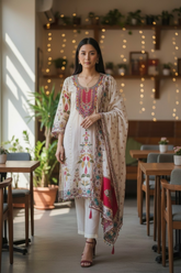 Elegant Organza Digital Print Semi-Stitched Suit with Mirror High-Lights and Digital Print Dupatta