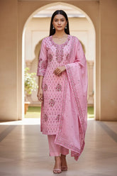 Premium Cotton Unstitched Suit with Parsi Embroidery Work