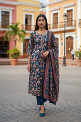 Pure Cotton Printed Unstitched Suit with Crochet Lacing and Mul Cotton Dupatta