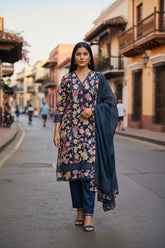 Pure Cotton Kantha Work and Crochet Lace Unstitched Suit with Mul Dupatta