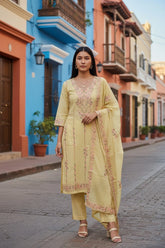 Mul Chanderi Overall Aari Embroidery Un-Stitched Suit (3 Pc Set)