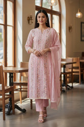 Mul Cotton Lucknowi Embroidered Un-Stitched Suit with Crochet Lace Dupatta