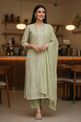 Mul Cotton Lucknowi Embroidered Un-Stitched Suit with Crochet Lace Dupatta