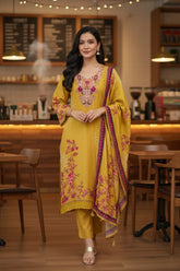 Muslin Digital Print Pearl High-Lighting Semi-Stitched Suit with Tassel Dupatta