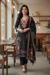 Muslin Digital Print Pearl High-Lighting Semi-Stitched Suit with Tassel Dupatta