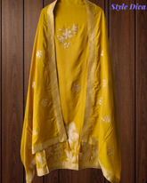 Royal Muslin Suit Set Adorned with Exquisite Banarasi Weaving