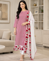 Cotton Printed Daman Embroidery Work Unstitched Suit with Muslin Scalloped Dupatta