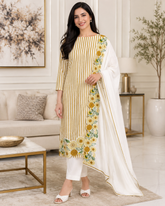 Cotton Printed Daman Embroidery Work Unstitched Suit with Muslin Scalloped Dupatta