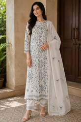 Pure Cotton Embroidered Unstitched Suit with Crochet Lace Dupatta
