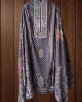Elegant Glazed Cotton Un-Stitched Suit with Digital Print & Organza Embroidery Patch Work