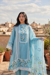 Elegant soft organza Laser-Cut Suit with Organza Brush-Paint Dupatta