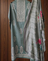 Elegant Glazed Cotton Un-Stitched Suit with Digital Print & Organza Embroidery Patch Work