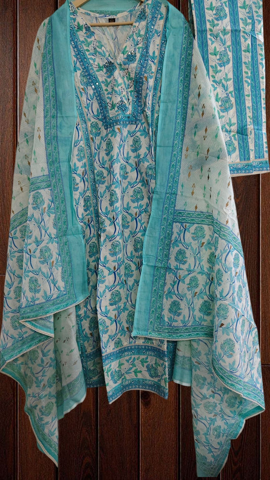 Cotton Printed Suit Set with zari Work – Fully Stitched 3PC Set