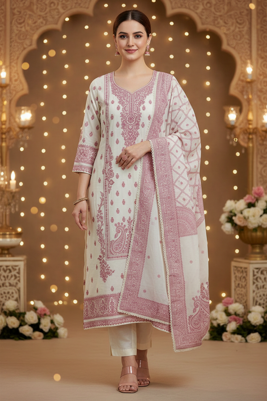 Pure Cotton Weaving Embroidery Unstitched Suit with Coordinated Dupatta