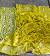 Pure Cotton Unstitched Suit Set cotton bottom and chiffon dupatta