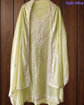 Mul Cotton Lucknowi Embroidered Un-Stitched Suit mul cotton dupatta with lucknowi