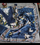 Pure Cotton Printed Unstitched Suit Set with crochia lacing rayon bottom n muslin digital print dupatta – 3PC Set