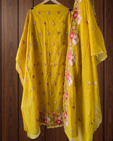 Exquisite Mul cotton Chanderi Ensemble Adorned with Parsi Hand Embroidery