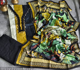 Muslin Digital Printed Semi-Stitched Suit with hand Work & Croatia Lacing