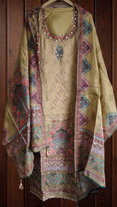 Roman Silk Digital Print Kurta with ✨Highlight leather work n sequence hand work Detailing &roman silk Dupatta – Unstitched Suit