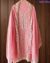 Mul Cotton Lucknowi Embroidered Un-Stitched Suit mul cotton dupatta with lucknowi