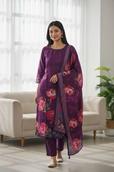 Fully Stitched - Muslin Digital Print Mirror & Pearl Suit -Stitched for Elegance