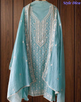 Mul Cotton Lucknowi Embroidered Un-Stitched Suit mul cotton dupatta with lucknowi