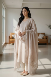 Designer Linen Shimmer Weaves Applique Work Unstitched Suit with Linen Dupatta