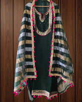 Organza Sequence Work Suit with Tissue Pom Pom Dupatta